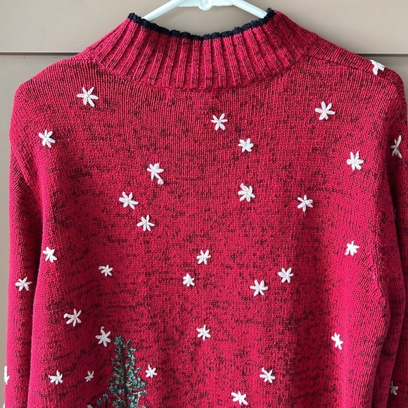 Vtg Coldwater Creek Cotton Ramie Zip Up Winter Themed Cardigan Red Novelty - Picture 9 of 13